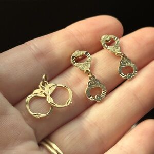 Solid 14k Yellow Gold Handcuff Pendant & Solid 10k Handcuff Dangle Earrings Set